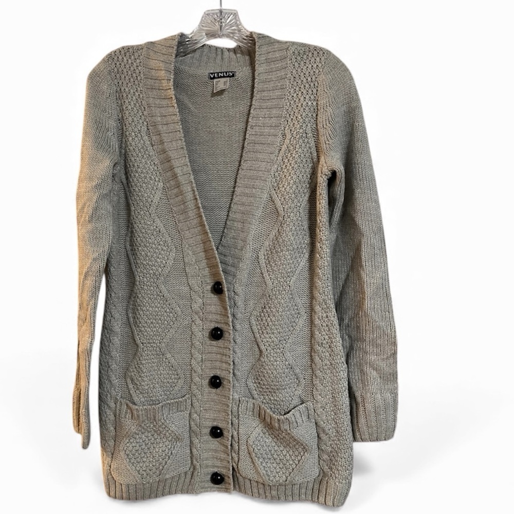 VENUS Light Gray Cable Knit Cardigan